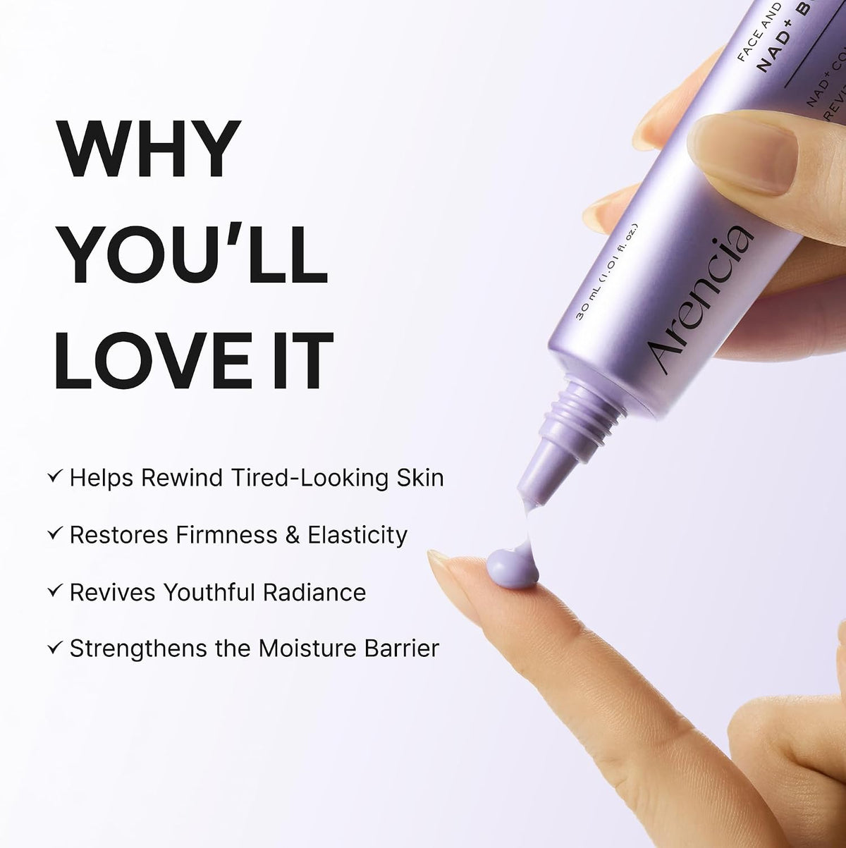 Arencia NAD+ Serum Booster with 5% NAD+ Complex & Resveratrol, Hydration & Barrier Support, 30 mL
