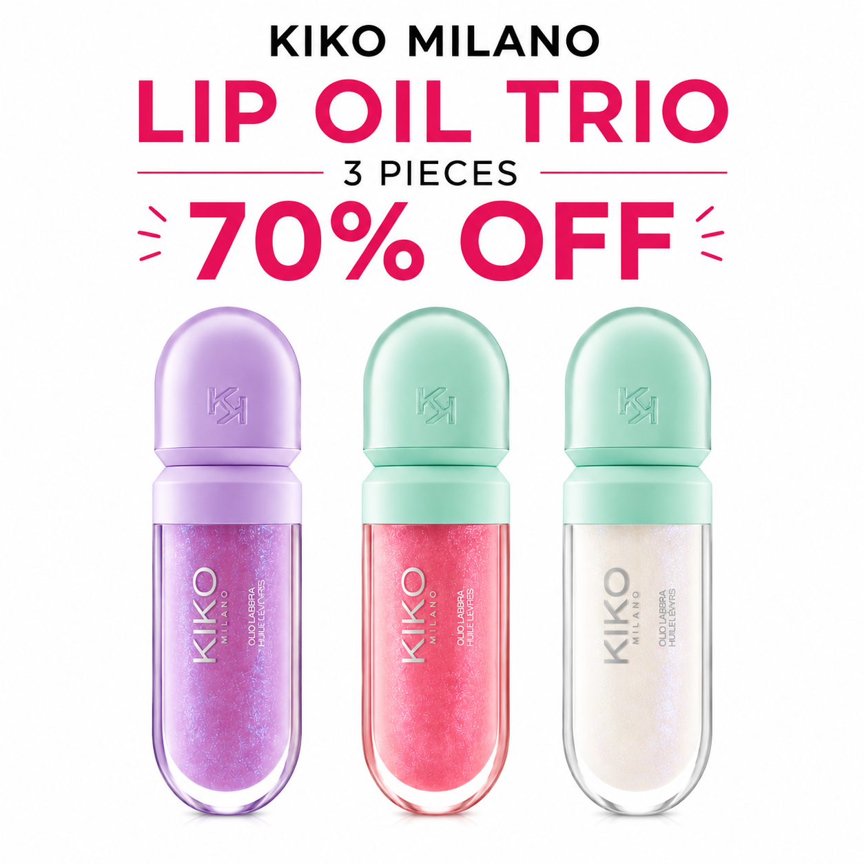 KIKO Milano Lip Oil Trio – 3 Pieces | 70% OFF Rouge