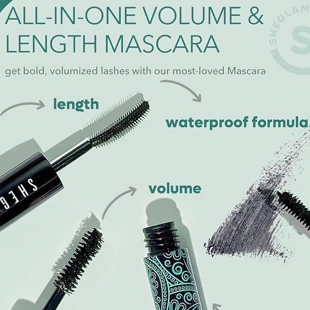 Sheglam All in one Volume & Length Mascara Waterproof + Free Lash Curler Jasmine Beauty